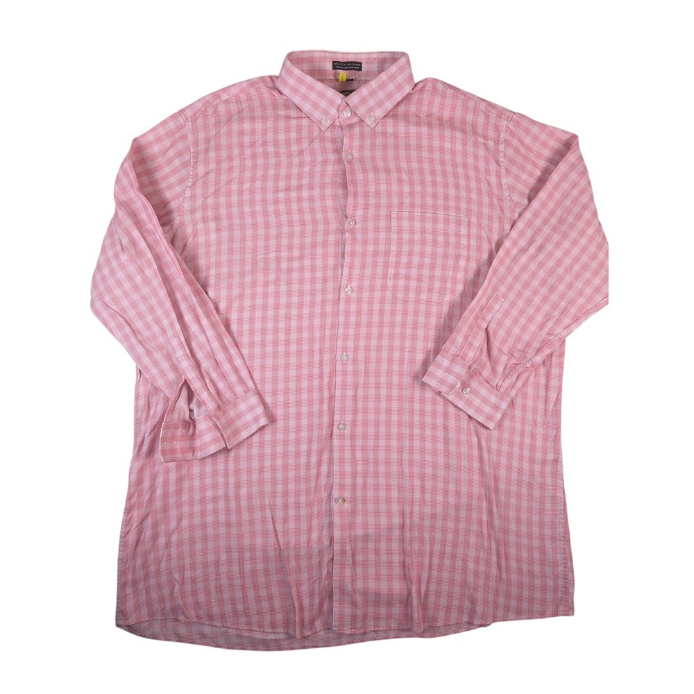 Stacy Adams Shirt Men's Long Sleeve Pink White Plaid Cotton Size 19 34/35 Casual